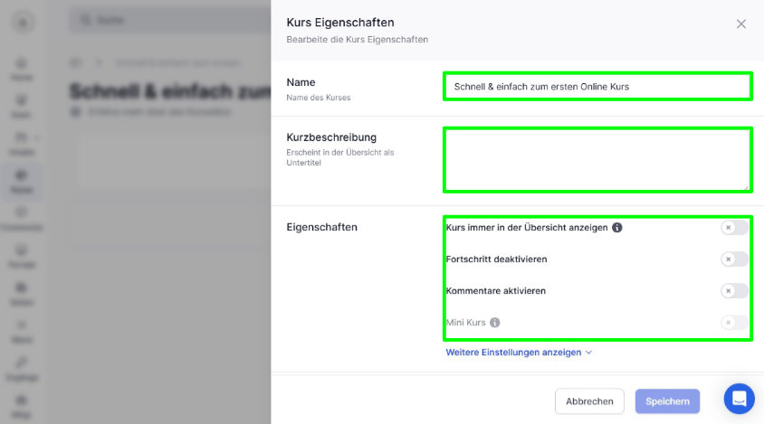 Memberspot Kurs Eigenschaften